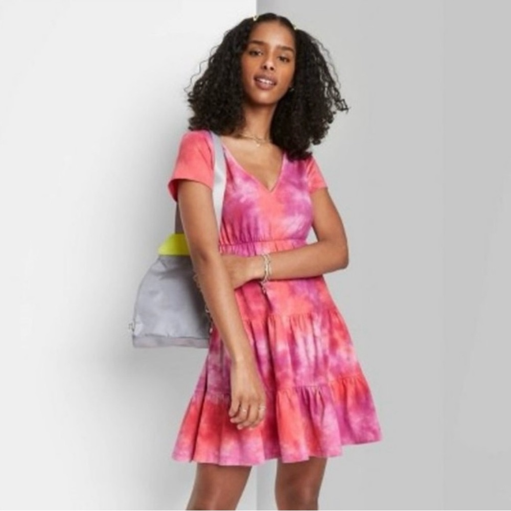 BNWT! wild fable, by Target, pink & orange, faded tie dye, mini babydoll dress